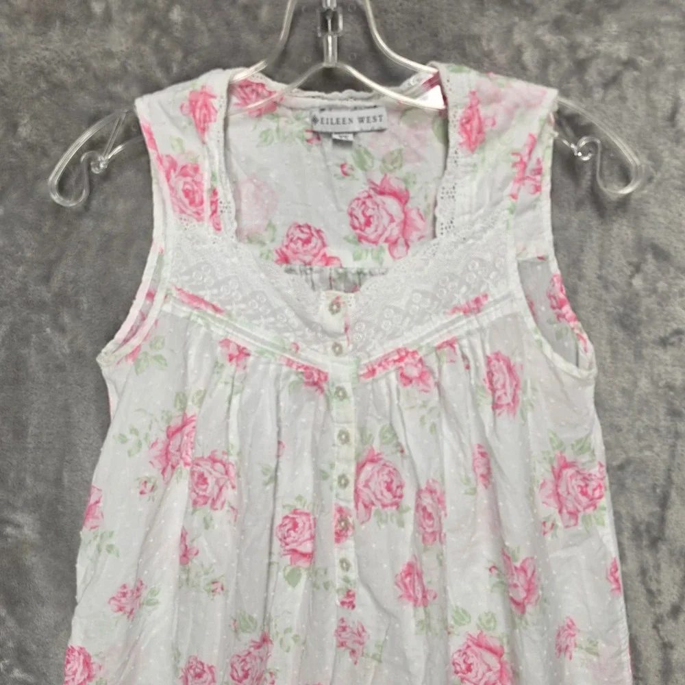Eileen West Nightgown Dress Women XS Floral Cotton Dobby Sleeveless Coquette